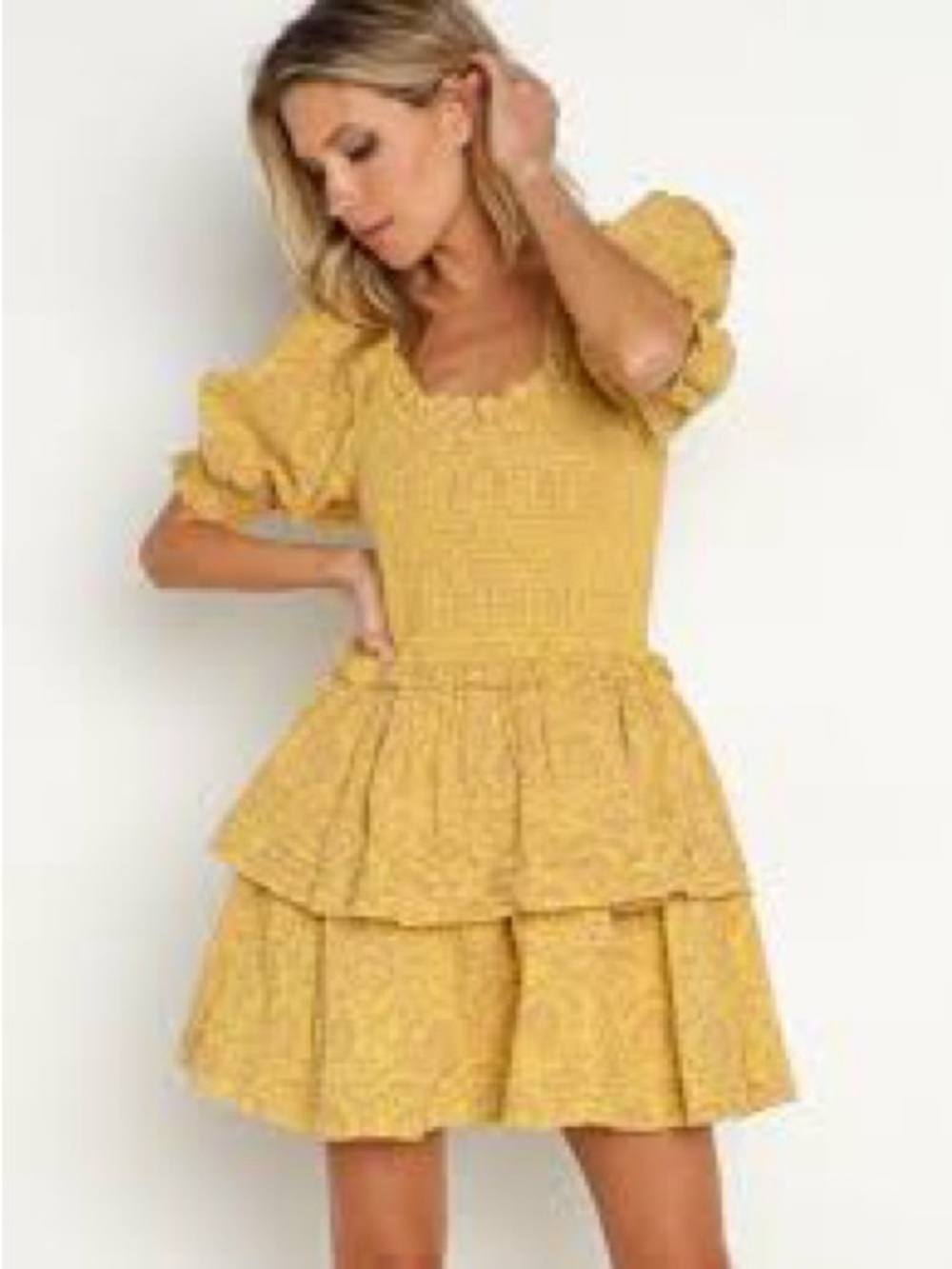 Cleobella Luna Mini Dress Yellow Pink Camellia Print Size Small Boho Summer